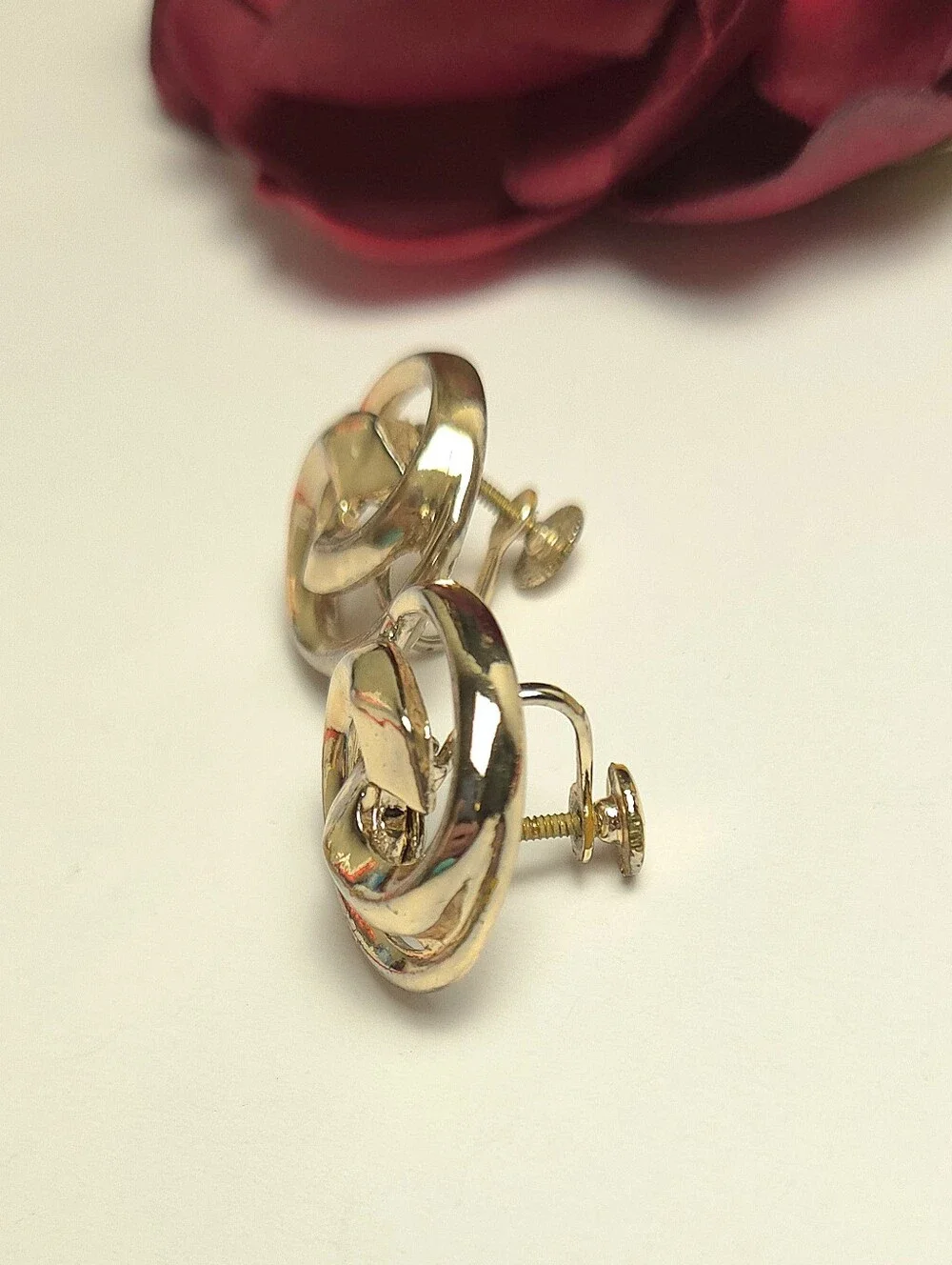 Vintage Coro Gold Plated Swirl Circle Earrings Screw Back Earrings Signed Coro